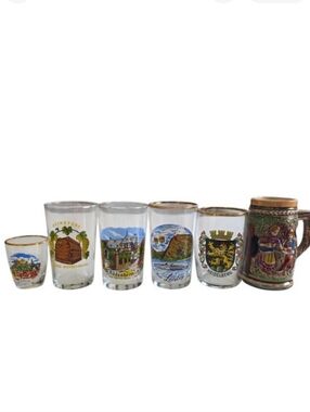 Vintage Germany Souvenir Glass & Mini Stein Lot Heidelberg 6pc